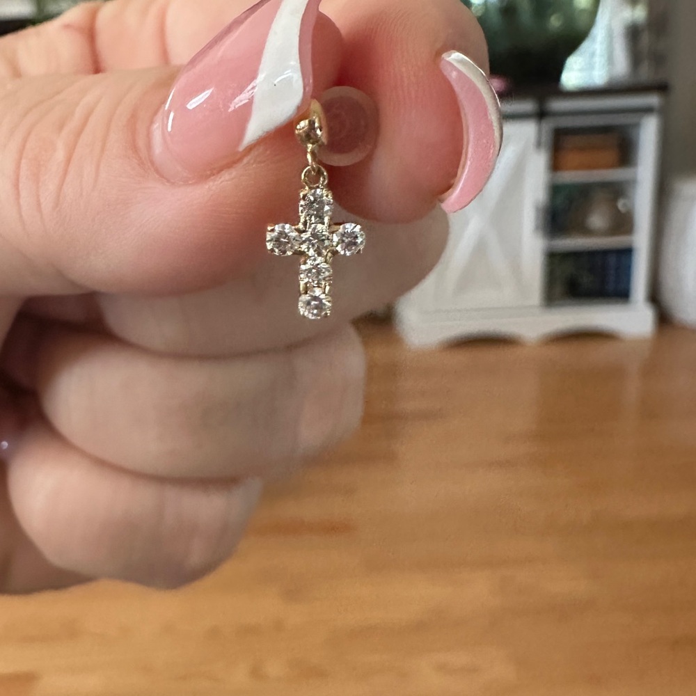 Gold and diamond Cross Earrings - Picture 3 of 3
